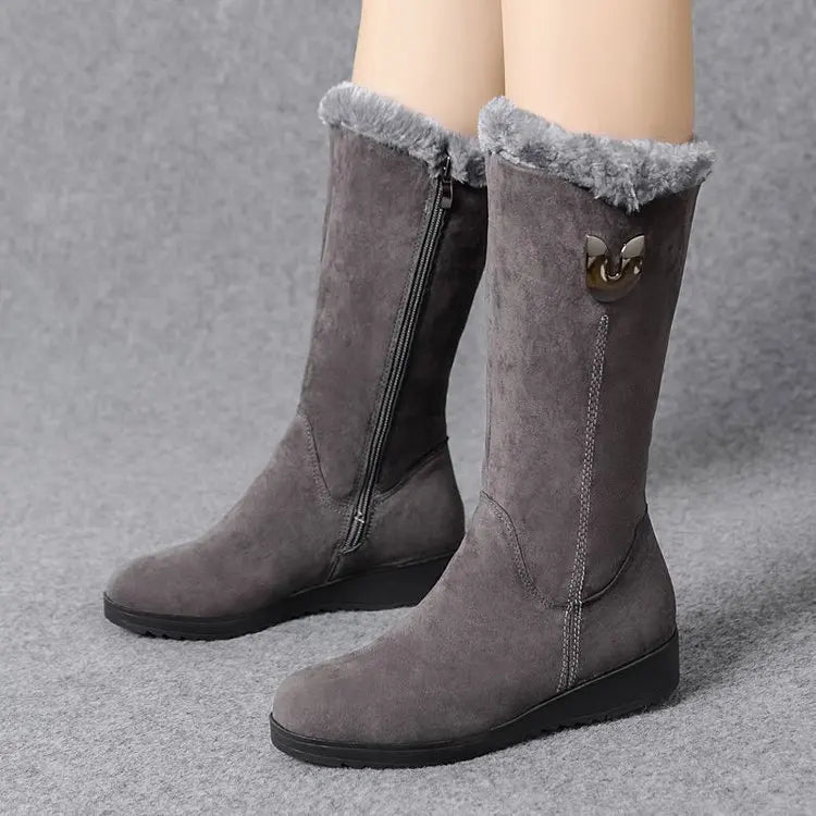 Women Chunky Mid-calf Plush Snow Flat Boots