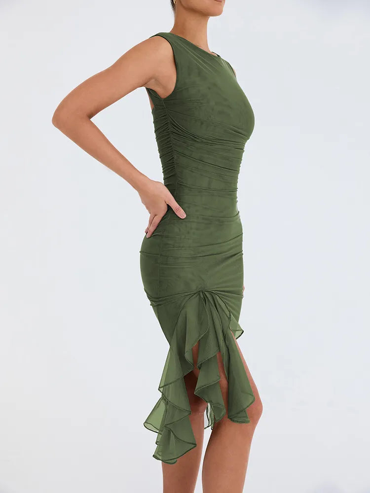 Elegant Ruffle Midi Dress For Women