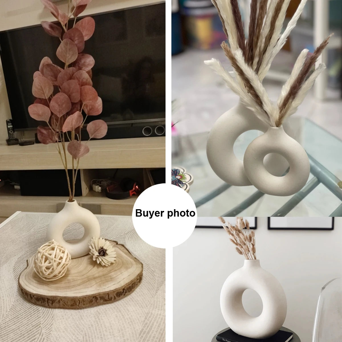 Nordic Vase Circular Hollow Ceramic Donuts Flower Pot