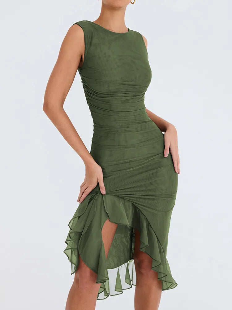 Elegant Ruffle Midi Dress For Women