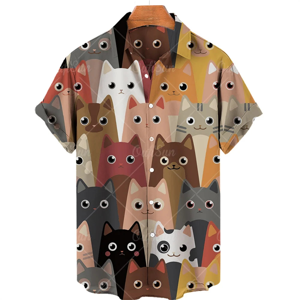 Cat Pattern Oversized Men's T Shirts