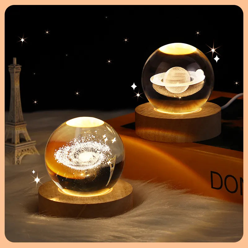 USB LED Night Light Galaxy Crystal Ball Table Lamp